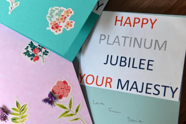 One of the cards made by Hebburn Manor Care Home residents to send to the Queen for her Platinum Jubilee.