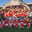 Larne celebrate after winning the Premiership title last season. PIC: INPHO/Presseye/Stephen Hamilton