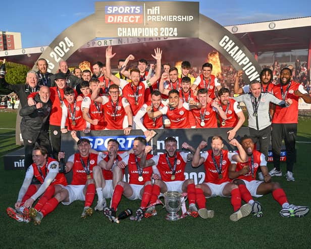Larne celebrate after winning the Premiership title last season. PIC: INPHO/Presseye/Stephen Hamilton