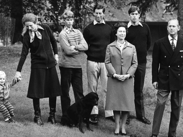(left to right) Peter Phillips,the Princess Royal, the Earl of Wessex, the Prince of Wales, Queen Elizabeth II, the Duke of York and the Duke of Edinburgh at Balmoral Castle.20/11/79