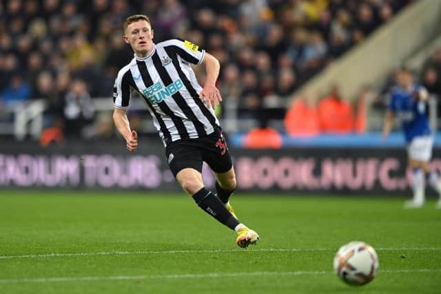 Newcastle United midfielder Elliot Anderson in action against Everton.