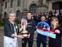 Mayor of South Tyneside Cllr Pat Hat, and Mayorerss Jean Copp, welcome South Shields Football Club to South Shields Town Hall.