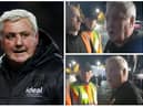 Image of West Brom manager Steve Bruce (Getty), screenshots from video from Andrew Beaven (@andybaggie)