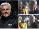 Image of West Brom manager Steve Bruce (Getty), screenshots from video from Andrew Beaven (@andybaggie)