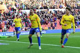 Dan Neil celebrates his goal against Crewe. Picture by FRANK REID.