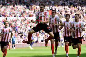 Elliot Embleton celebrates his stunning goal at the Stadium of Light
