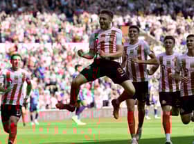 Elliot Embleton celebrates his stunning goal at the Stadium of Light
