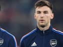 Kieran Tierney of Arsenal before the FA Cup 4th round match between Manchester City and Arsenal at Etihad Stadium on January 27, 2023 in Manchester, England. (Photo by David Price/Arsenal FC via Getty Images)