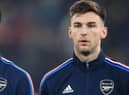Kieran Tierney of Arsenal before the FA Cup 4th round match between Manchester City and Arsenal at Etihad Stadium on January 27, 2023 in Manchester, England. (Photo by David Price/Arsenal FC via Getty Images)