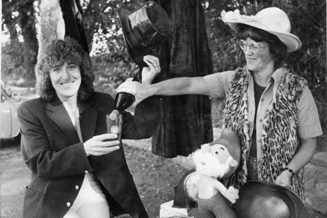 June Curry (left) and Lily Bainbridge looked like they were having fun at the start of a giant bric a brac sale in Wood Terrace in August 1982.