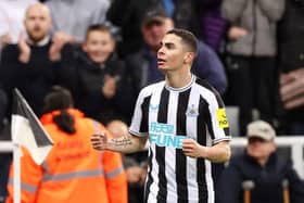 Miguel Almiron celebrates after scoring against Everton (Photo by George Wood/Getty Images)