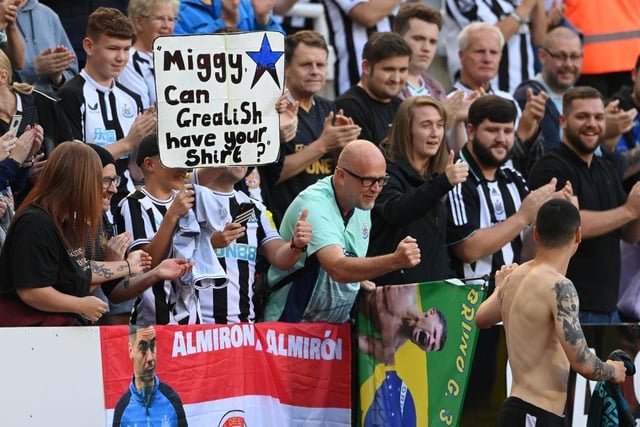 One Newcastle United fan had a cheeky message for Miguel Almiron after the pulsating 3-3 draw with Manchester City last month (Photo by Stu Forster/Getty Images)
