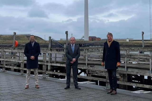 From left, Britistvolt CEO Orral Nadjari, Blyth Valley MP Ian Levy and Britishvolt founder and executive chairman, Lars Carlstrom.