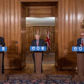 Chief Medical Officer, Chris Whitty, Prime Minister Boris Johnson and Government Chief Scientific Adviser, Sir Patrick Vallance. Picture: Jack Hill - WPA Pool/Getty Images.