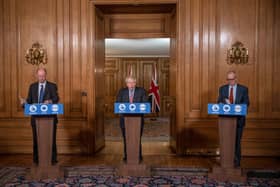 Chief Medical Officer, Chris Whitty, Prime Minister Boris Johnson and Government Chief Scientific Adviser, Sir Patrick Vallance. Picture: Jack Hill - WPA Pool/Getty Images.