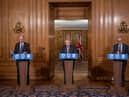 Chief Medical Officer, Chris Whitty, Prime Minister Boris Johnson and Government Chief Scientific Adviser, Sir Patrick Vallance. Picture: Jack Hill - WPA Pool/Getty Images.
