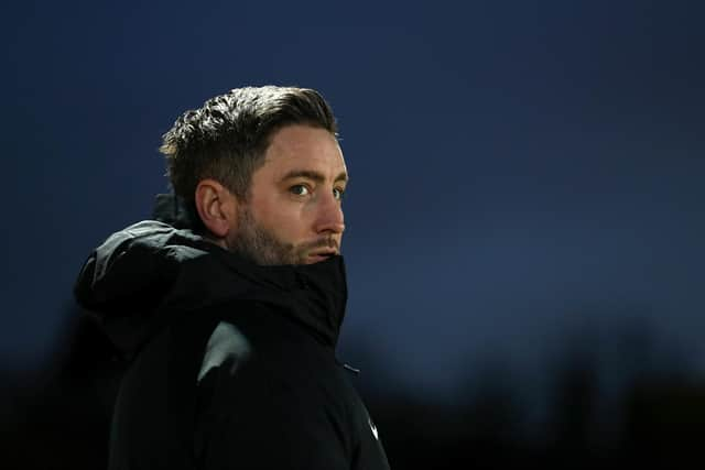 Lee Johnson, head coach of Sunderland, looks on prior to the Sky Bet League One match between Accrington Stanley and Sunderland.