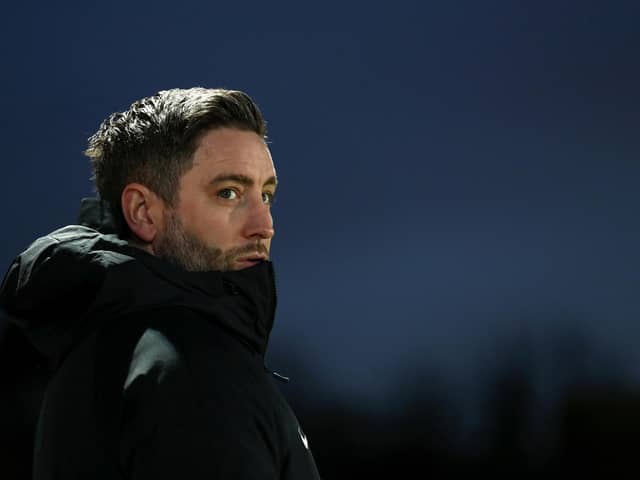Lee Johnson, head coach of Sunderland, looks on prior to the Sky Bet League One match between Accrington Stanley and Sunderland.