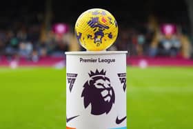 General view of the Premier League ball plinth holding the Nike Flight 2024 winter match ball prior to the Premier League match between Burnley FC and Arsenal FC at Turf Moor on February 17, 2024 in Burnley, England. (Photo by Matt McNulty/Getty Images)