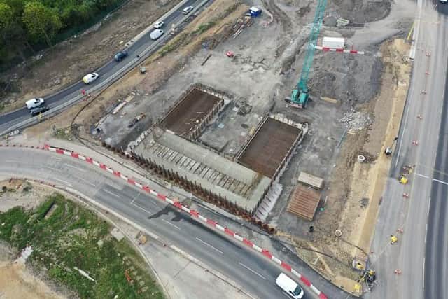 An image taken by Highways England as work began on building the supporting walls of the new flyover at Testo's Roundabout.