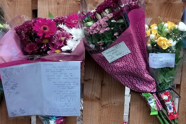 Tributes left to Brandon at Victoria Road, South Shields.