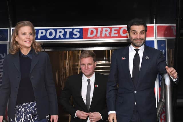 Newcastle United co-owners Amanda Staveley and Mehrdad Ghodoussi emerged from the tunnel with new head coach Eddie Howe last month.