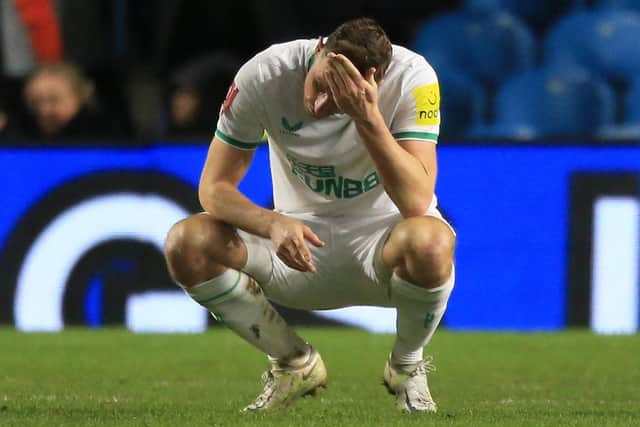 Newcastle United's Chris Wood reacts after the final whistle at Hillsborough.