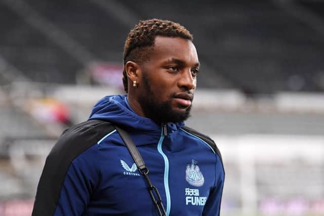 Newcastle United winger Allan Saint-Maximin arriving at St James's Park tonight.