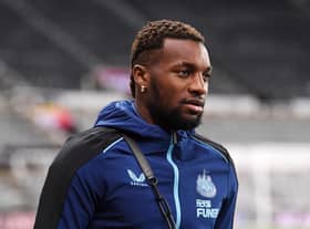 Newcastle United winger Allan Saint-Maximin arriving at St James's Park tonight.