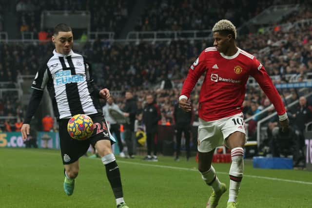 Manchester United's Marcus Rashford in action against Newcastle United  (Photo by Matthew Peters/Manchester United via Getty Images)