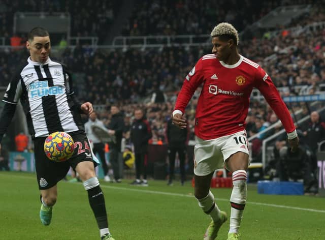 Manchester United's Marcus Rashford in action against Newcastle United  (Photo by Matthew Peters/Manchester United via Getty Images)