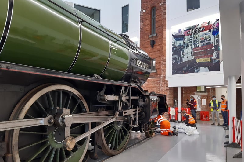 The rail heritage century in Doncaster museum, with Green Arrow in place