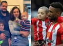 Left, Rocco Troiano pictured with his family and right, Jermain Defoe with Bradley Lowery.