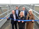Official opening of the Downhill Lane footbridge. From left Sunderland Council Group Enginer Paul Muir, Costain Project Manager Mark Denham, National Highways Project Manager Helen Burrow, National Highways Regional Delivery Director Tim Gamon and South Tyneside Council Deputy Leader Coun Joan Atkinson.