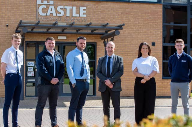Castle Building Services new faces, from left, Luke Smith, Philip Brownless, Richard Bradshaw, Ian Dunn, Rebecca Wooton and Jack Henderson.