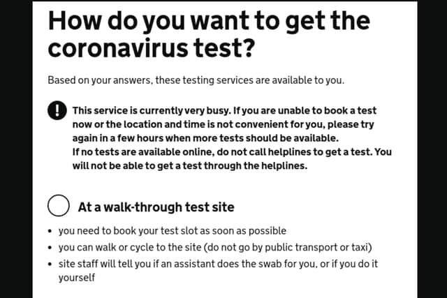 The message on the Government website when you try to book a test. Picture: Gov.uk.