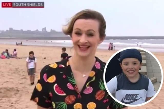 Leo-William Ramshaw stole the show during a live weather broadcast on South Shields beach