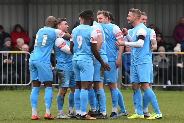 The South Shields players celebrate. Picture by Kev Wilson.