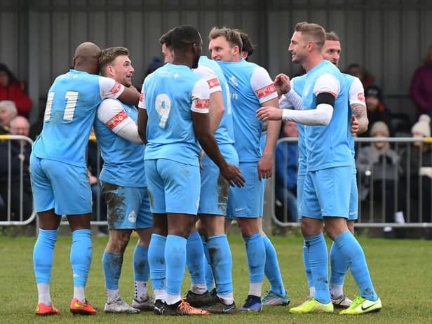 The South Shields players celebrate. Picture by Kev Wilson.