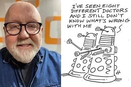 David Haldane and one of his cartoons.