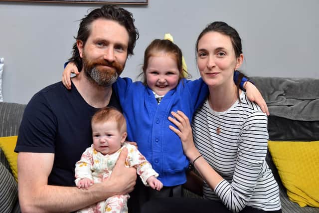 Sophia Shaw with dad Matt, mam Tracy and little sister Delilah. Picture by Stu Norton.