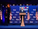 Joe Biden and Kamala Harris address the nation at the Chase Center in Wilmington, Delaware on November 6. Picture: Drew Angerer/Getty Images.