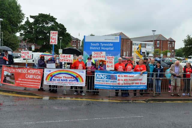 Campaigners protesting against changes to children's A&E at South Tyneside District Hospital.