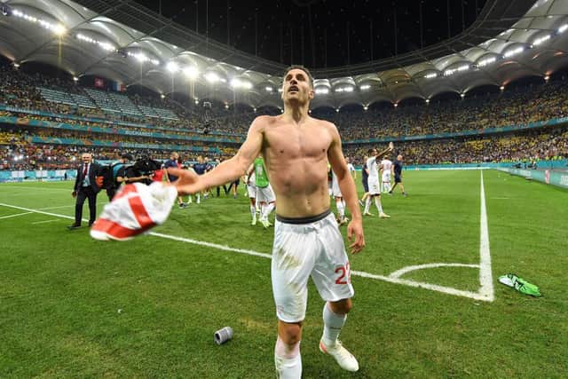 Fabian Schar celebrates Switzerland's win over France.