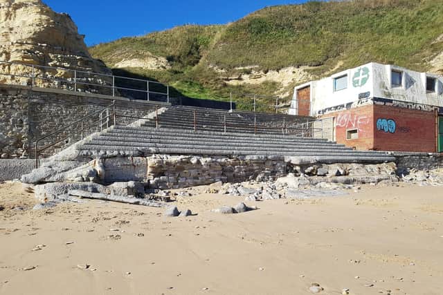 The cliff face at Marsden Bay has been restored to its natural state following the demolition of the old Marsden Lifeboat station, canoe store and lower section of Redwell steps.