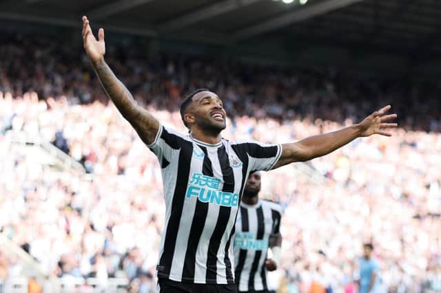 Callum Wilson celebrates scoring against Manchester City in August.