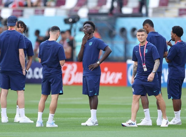 Newcastle United's Kieran Trippier with his England team-mates after of this afternoon's opener against Iran at the Khalifa International Stadium in Doha, Qatar.