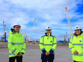 (l-r) Tom Nightingale, North East Stakeholder Manager, Equinor; Matt Beeton, CEO, Port of Tyne; Rt Hon Anne-Marie Trevelyan, Minister of State for Business, Energy and Industrial Strategy