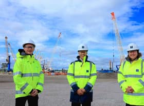 (l-r) Tom Nightingale, North East Stakeholder Manager, Equinor; Matt Beeton, CEO, Port of Tyne; Rt Hon Anne-Marie Trevelyan, Minister of State for Business, Energy and Industrial Strategy