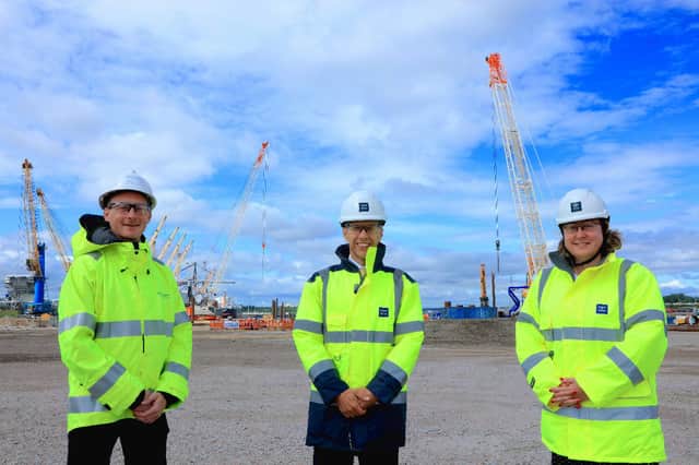 (l-r) Tom Nightingale, North East Stakeholder Manager, Equinor; Matt Beeton, CEO, Port of Tyne; Rt Hon Anne-Marie Trevelyan, Minister of State for Business, Energy and Industrial Strategy
